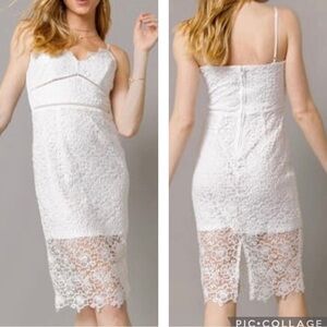 Blue Rain Lace Sheath Midi Dress Sleeveless V Neck White Size S Bridal Wedding